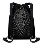 Black And White Virgo Sign Print Drawstring Backpack