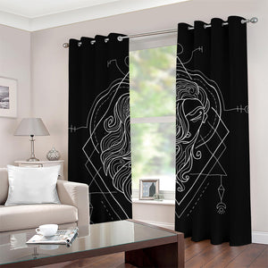 Black And White Virgo Sign Print Grommet Curtains