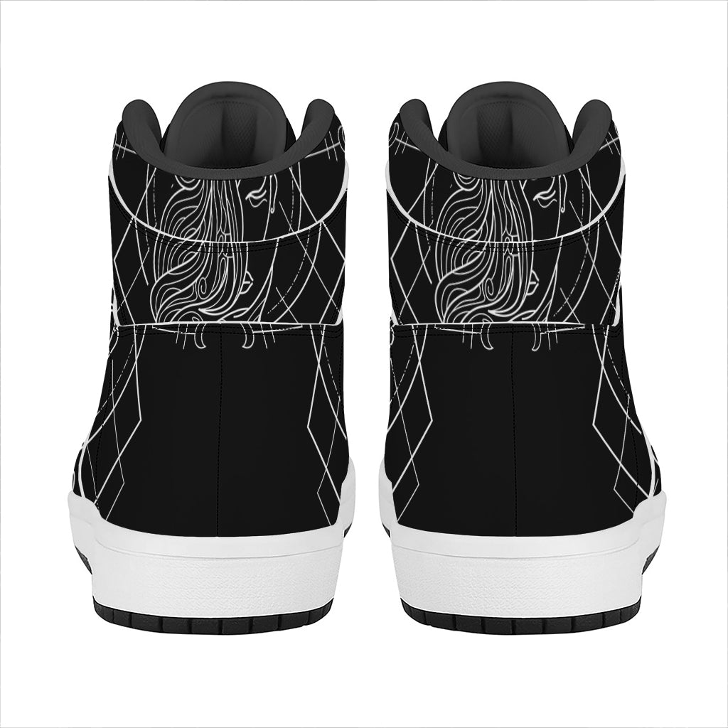 Black And White Virgo Sign Print High Top Leather Sneakers