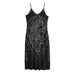Black And White Virgo Sign Print Jersey Midi Cami Dress