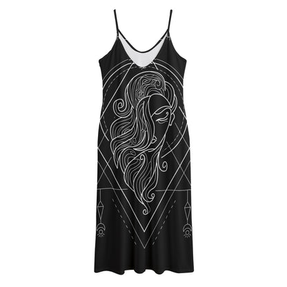 Black And White Virgo Sign Print Jersey Midi Cami Dress