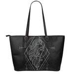 Black And White Virgo Sign Print Leather Tote Bag