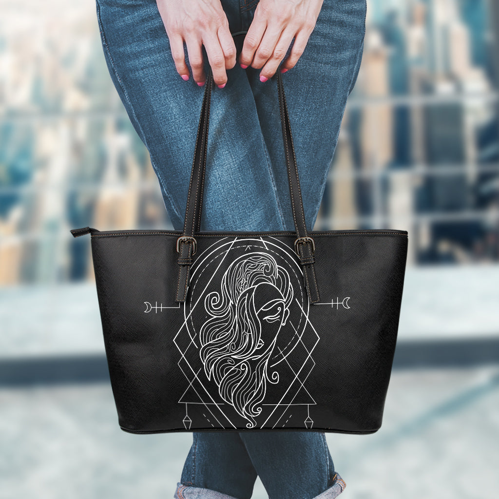 Black And White Virgo Sign Print Leather Tote Bag