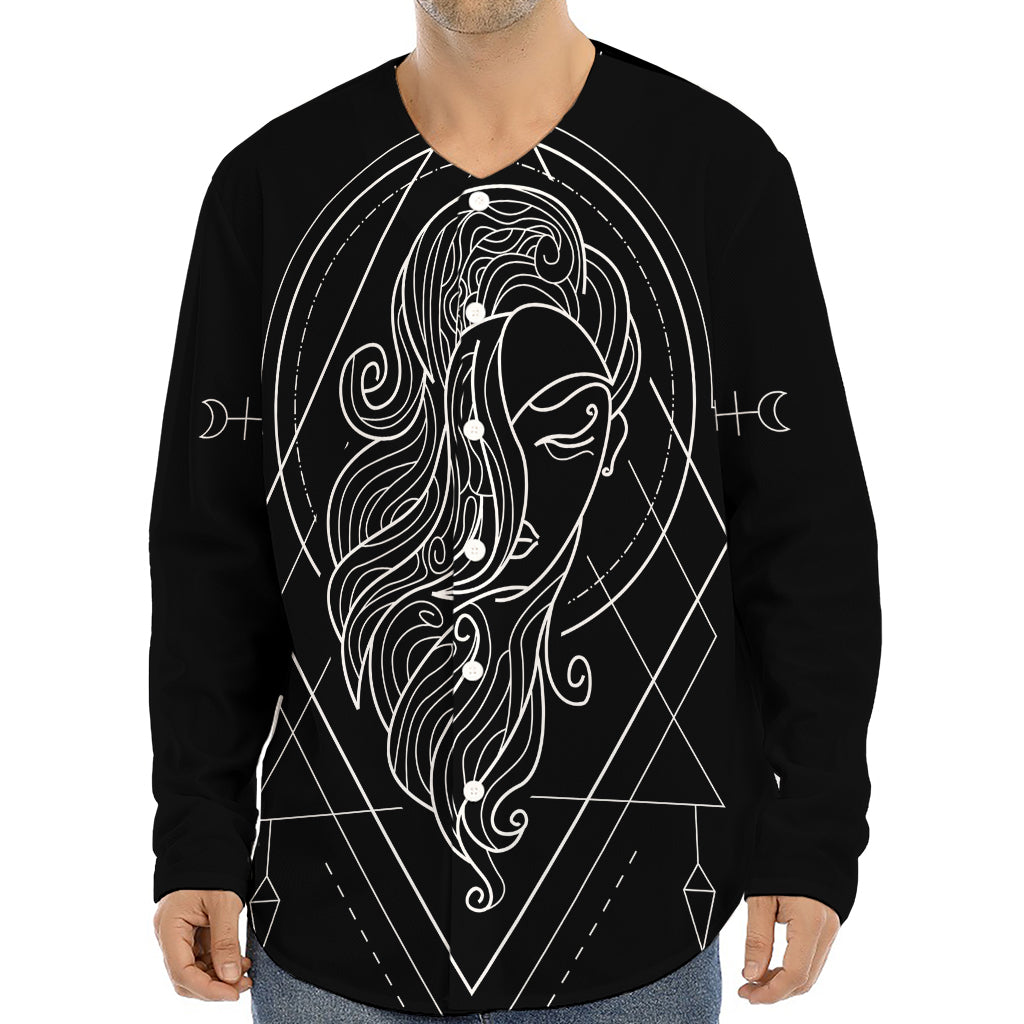 Black And White Virgo Sign Print Long Sleeve Baseball Jersey