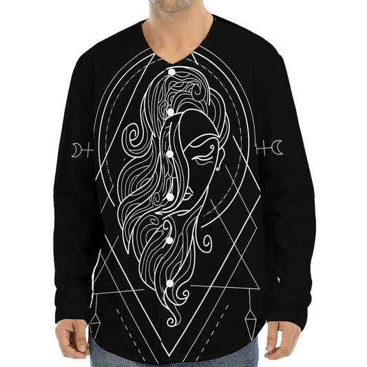 Black And White Virgo Sign Print Long Sleeve Baseball Jersey