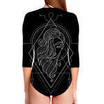 Black And White Virgo Sign Print Long Sleeve Swimsuit