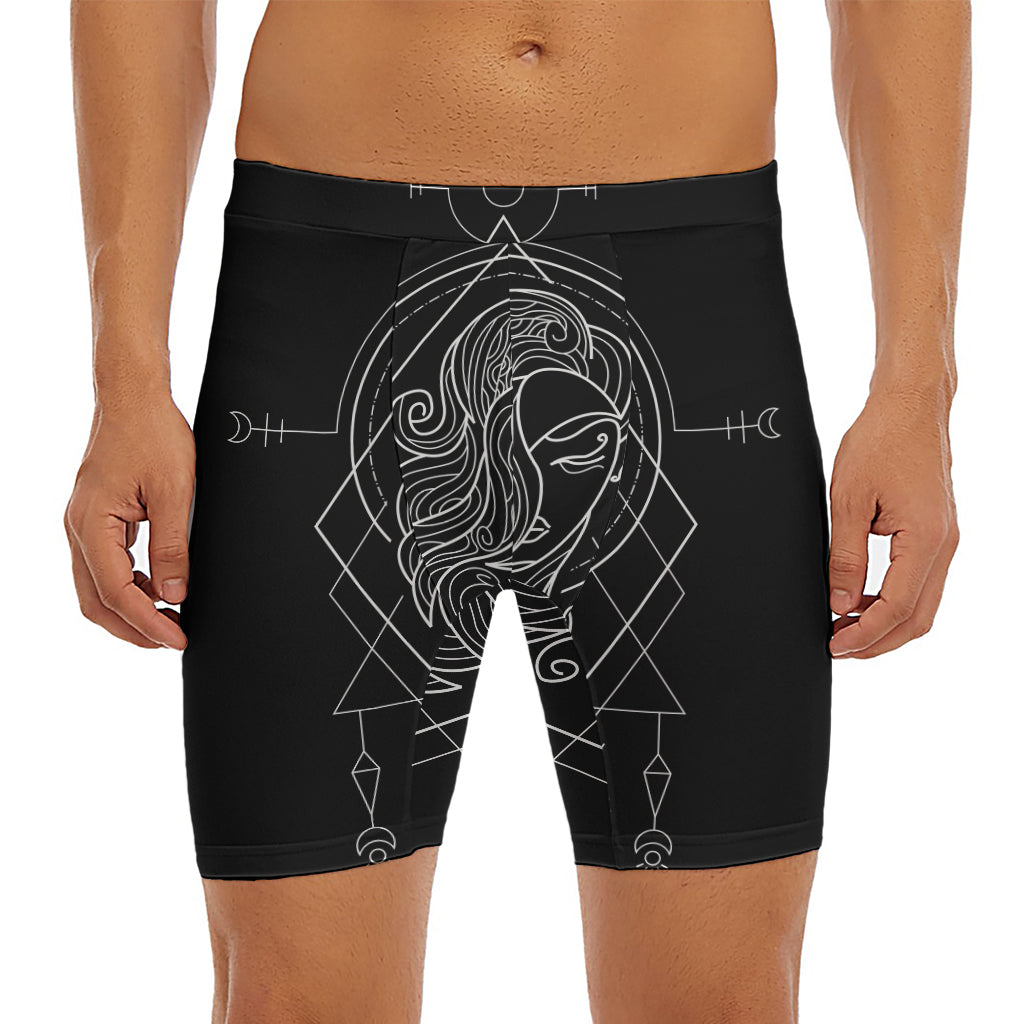 Black And White Virgo Sign Print Men's Long Boxer Briefs