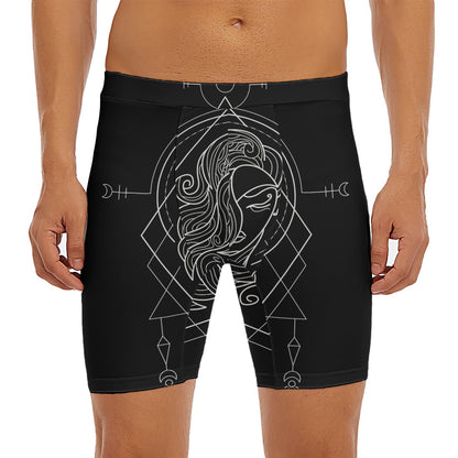 Black And White Virgo Sign Print Men's Long Boxer Briefs