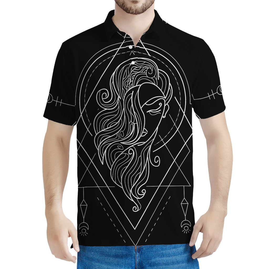 Black And White Virgo Sign Print Men's Polo Shirt