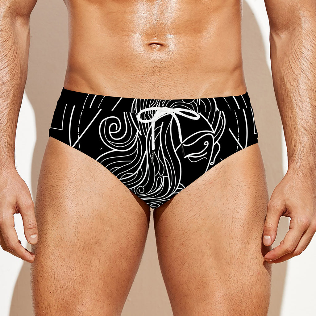 Black And White Virgo Sign Print Men's Swim Briefs