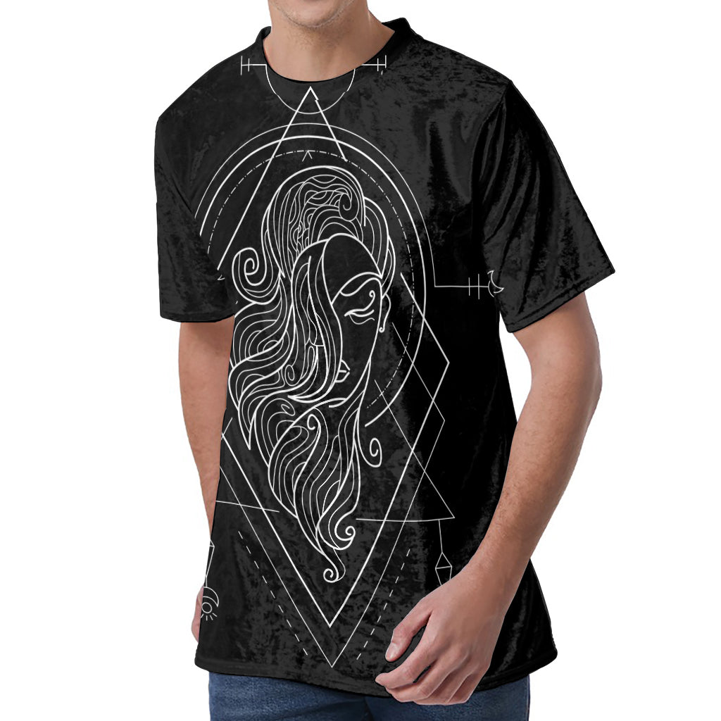 Black And White Virgo Sign Print Men's Velvet T-Shirt