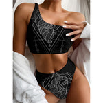 Black And White Virgo Sign Print One Shoulder Bikini Top