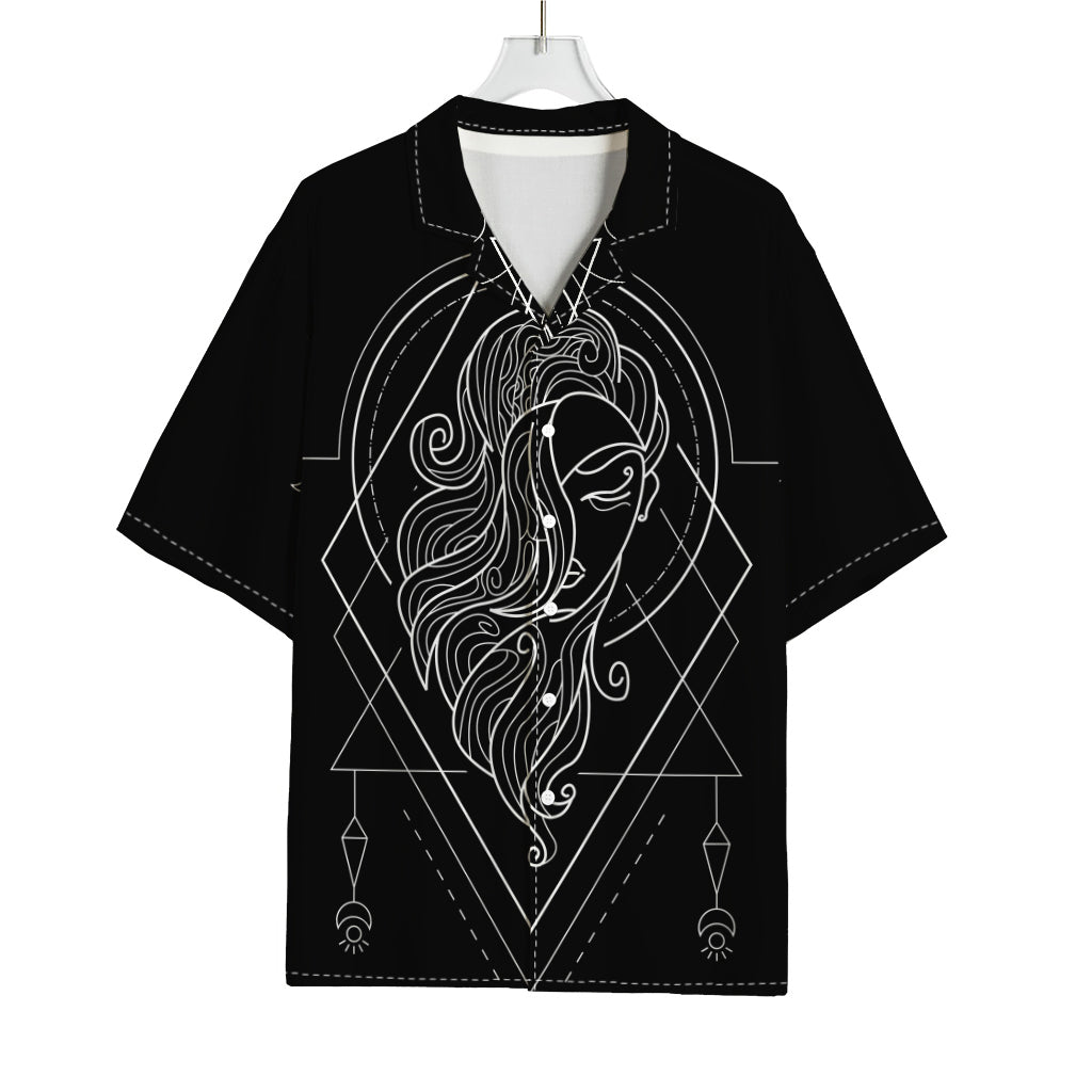Black And White Virgo Sign Print Rayon Hawaiian Shirt