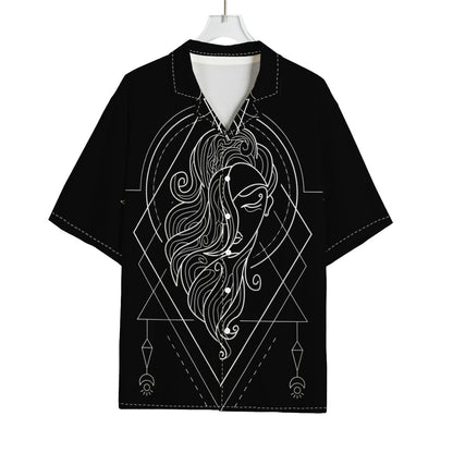 Black And White Virgo Sign Print Rayon Hawaiian Shirt