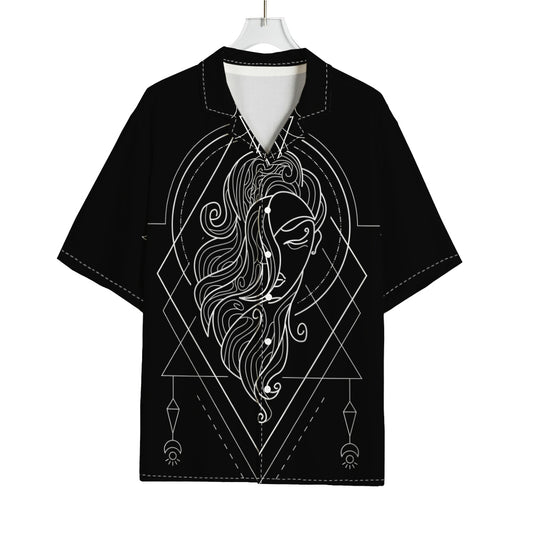 Black And White Virgo Sign Print Rayon Hawaiian Shirt