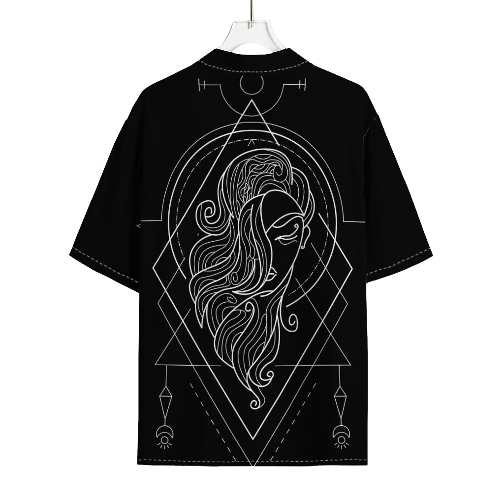 Black And White Virgo Sign Print Rayon Hawaiian Shirt