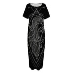 Black And White Virgo Sign Print Short Sleeve Long Nightdress