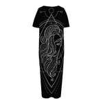 Black And White Virgo Sign Print Short Sleeve Long Nightdress