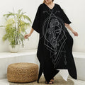 Black And White Virgo Sign Print Silk V-Neck Kaftan Dress