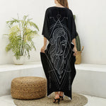 Black And White Virgo Sign Print Silk V-Neck Kaftan Dress
