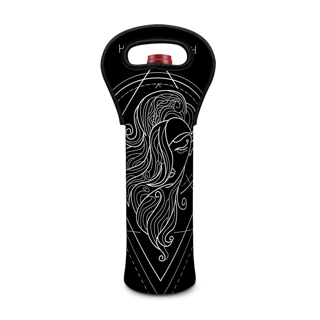 Black And White Virgo Sign Print Single Neoprene Wine Tote