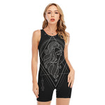 Black And White Virgo Sign Print Sleeveless One Piece Swimsuit