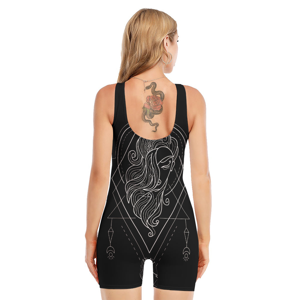 Black And White Virgo Sign Print Sleeveless One Piece Swimsuit