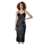 Black And White Virgo Sign Print Slim Fit Midi Cami Dress