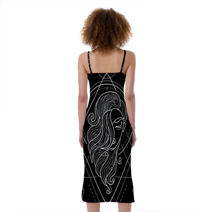 Black And White Virgo Sign Print Slim Fit Midi Cami Dress