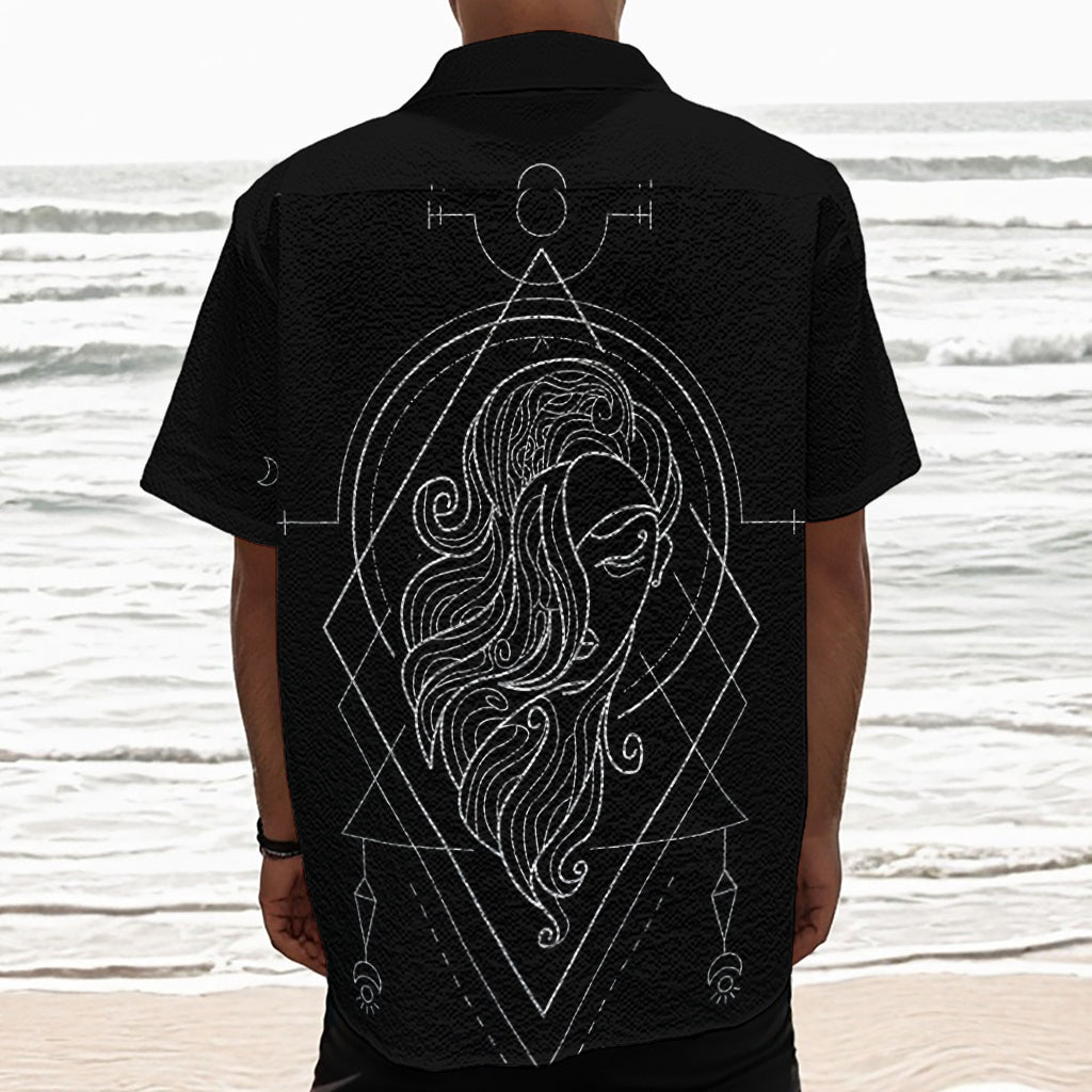 Black And White Virgo Sign Print Textured Short Sleeve Shirt