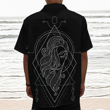 Black And White Virgo Sign Print Textured Short Sleeve Shirt