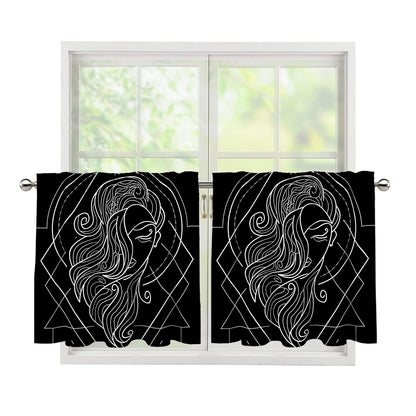 Black And White Virgo Sign Print Tier Curtains