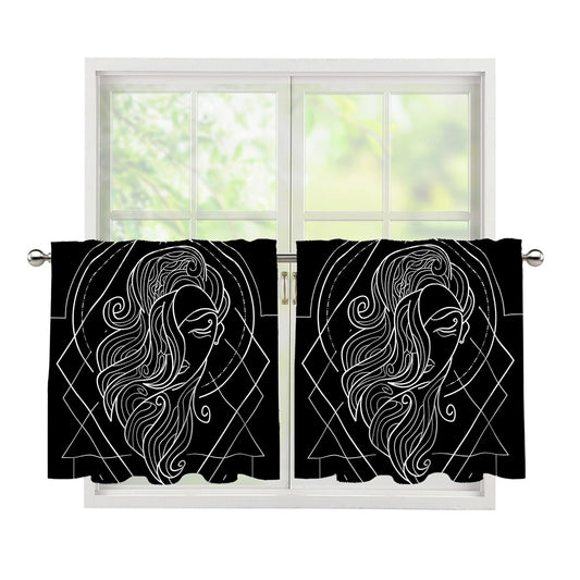 Black And White Virgo Sign Print Tier Curtains
