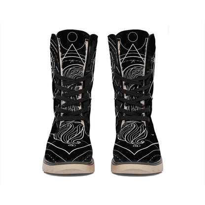 Black And White Virgo Sign Print Winter Boots