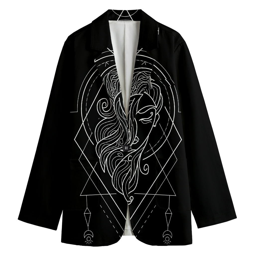 Black And White Virgo Sign Print Women's Cotton Blazer