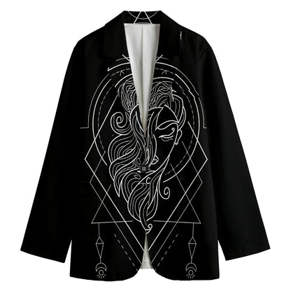 Black And White Virgo Sign Print Women's Cotton Blazer