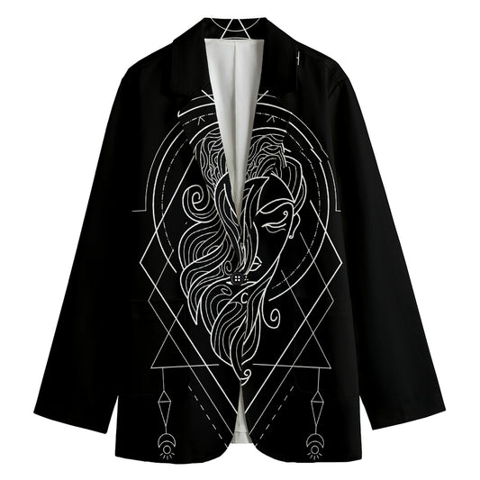 Black And White Virgo Sign Print Women's Cotton Blazer