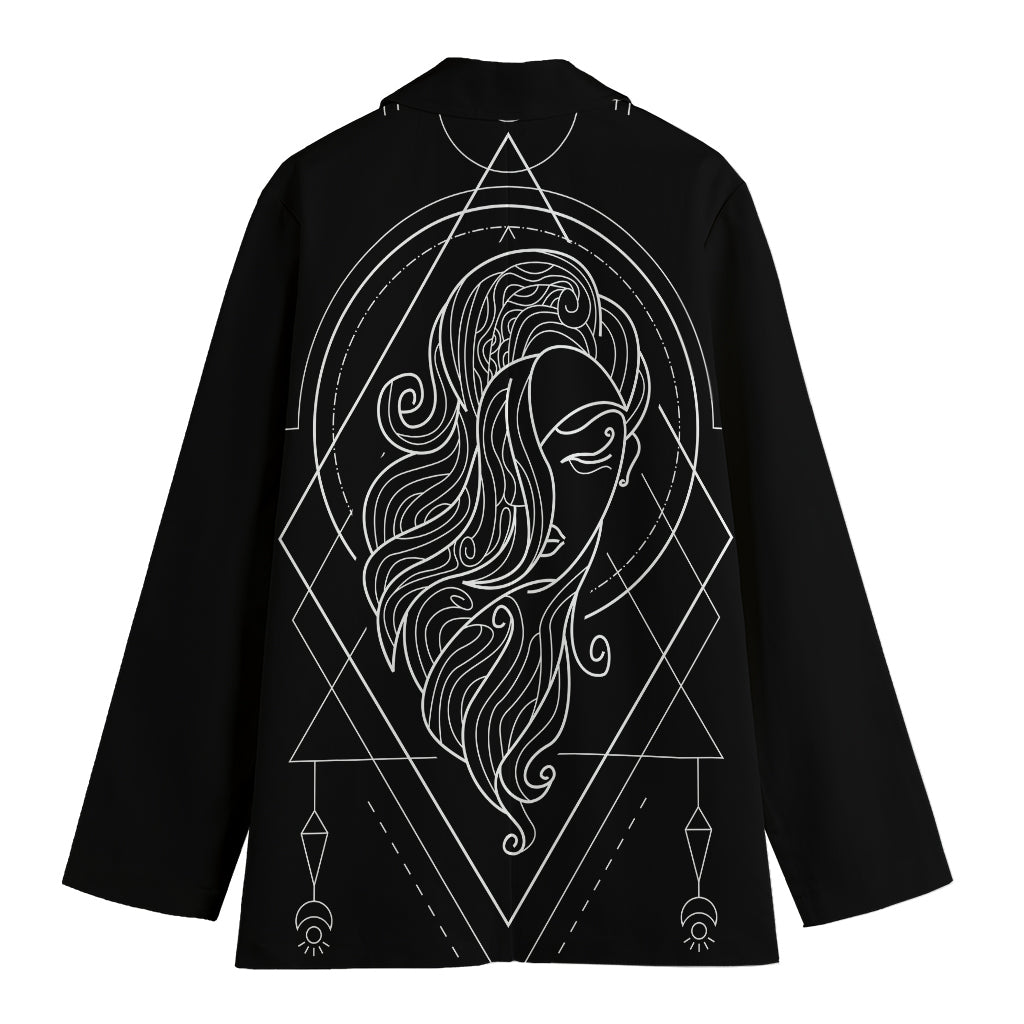 Black And White Virgo Sign Print Women's Cotton Blazer