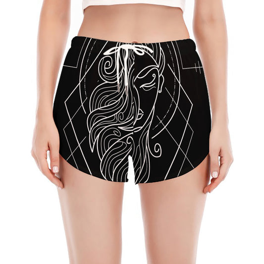 Black And White Virgo Sign Print Women's Split Running Shorts