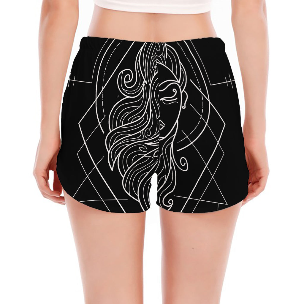 Black And White Virgo Sign Print Women's Split Running Shorts