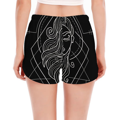 Black And White Virgo Sign Print Women's Split Running Shorts