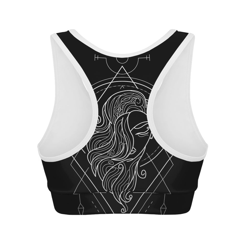 Black And White Virgo Sign Print Women's Sports Bra