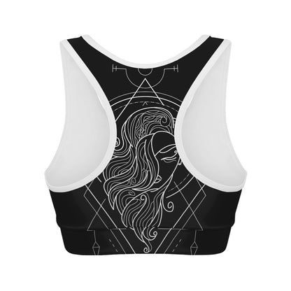 Black And White Virgo Sign Print Women's Sports Bra