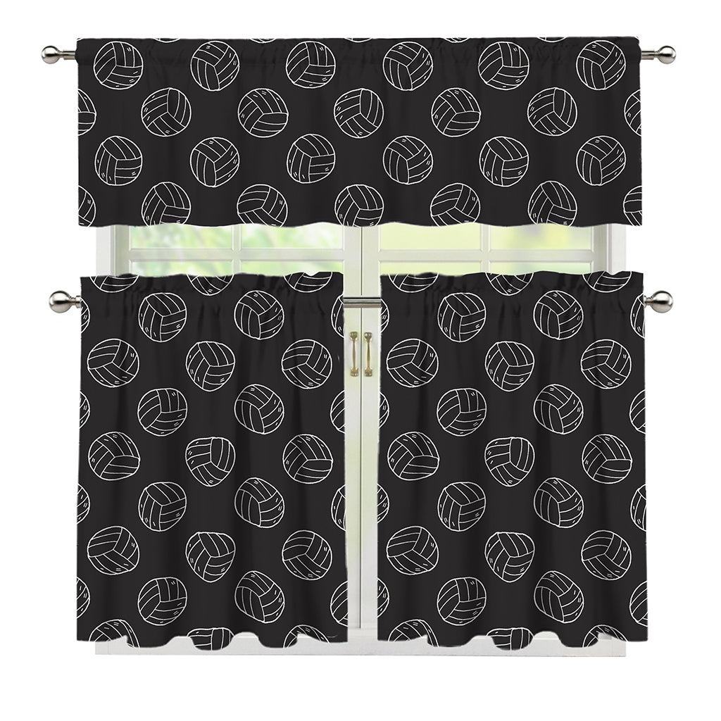 Black And White Volleyball Pattern Print 3 Piece Kitchen Curtains