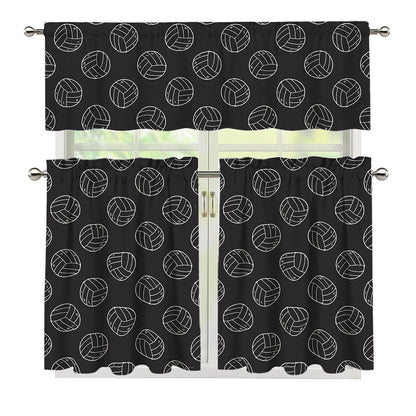 Black And White Volleyball Pattern Print 3 Piece Kitchen Curtains