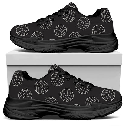 Black And White Volleyball Pattern Print Black Chunky Shoes