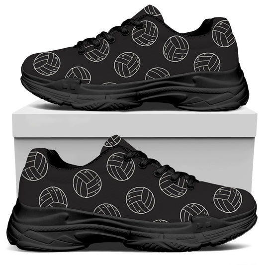Black And White Volleyball Pattern Print Black Chunky Shoes