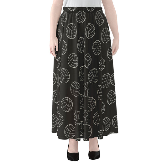 Black And White Volleyball Pattern Print Chiffon Maxi Skirt