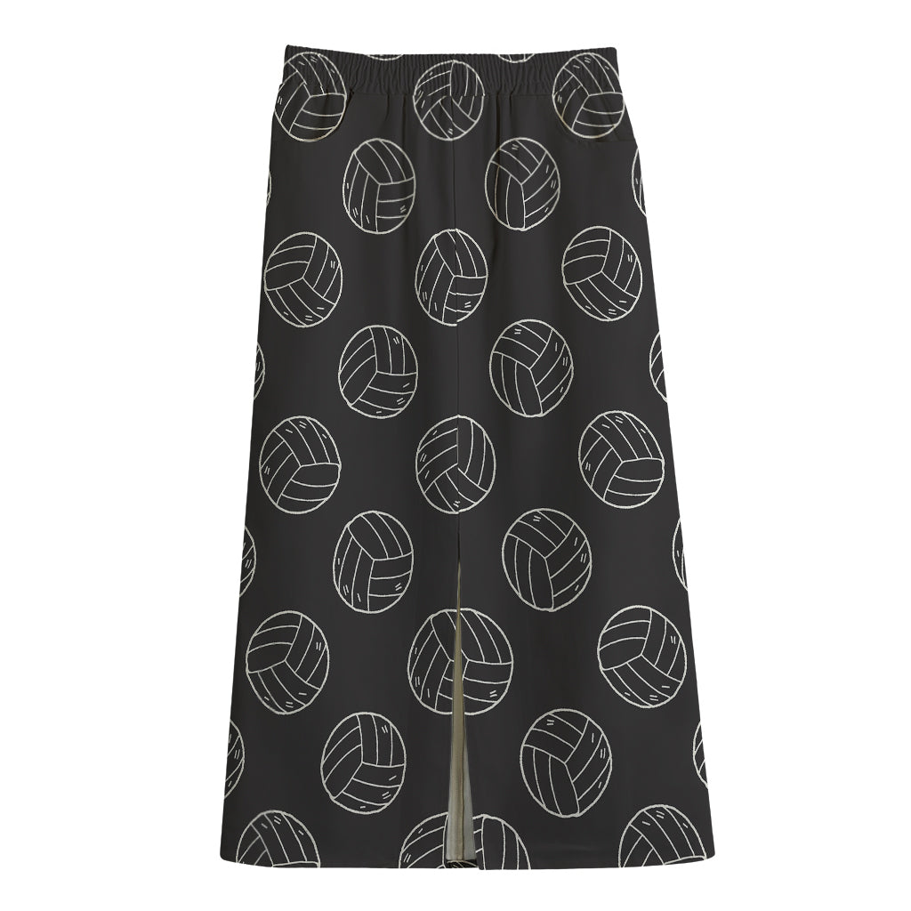 Black And White Volleyball Pattern Print Cotton Front Slit Maxi Skirt