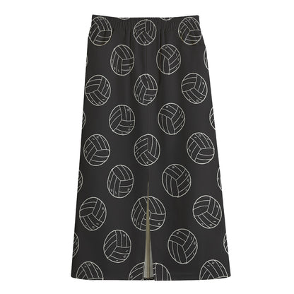 Black And White Volleyball Pattern Print Cotton Front Slit Maxi Skirt